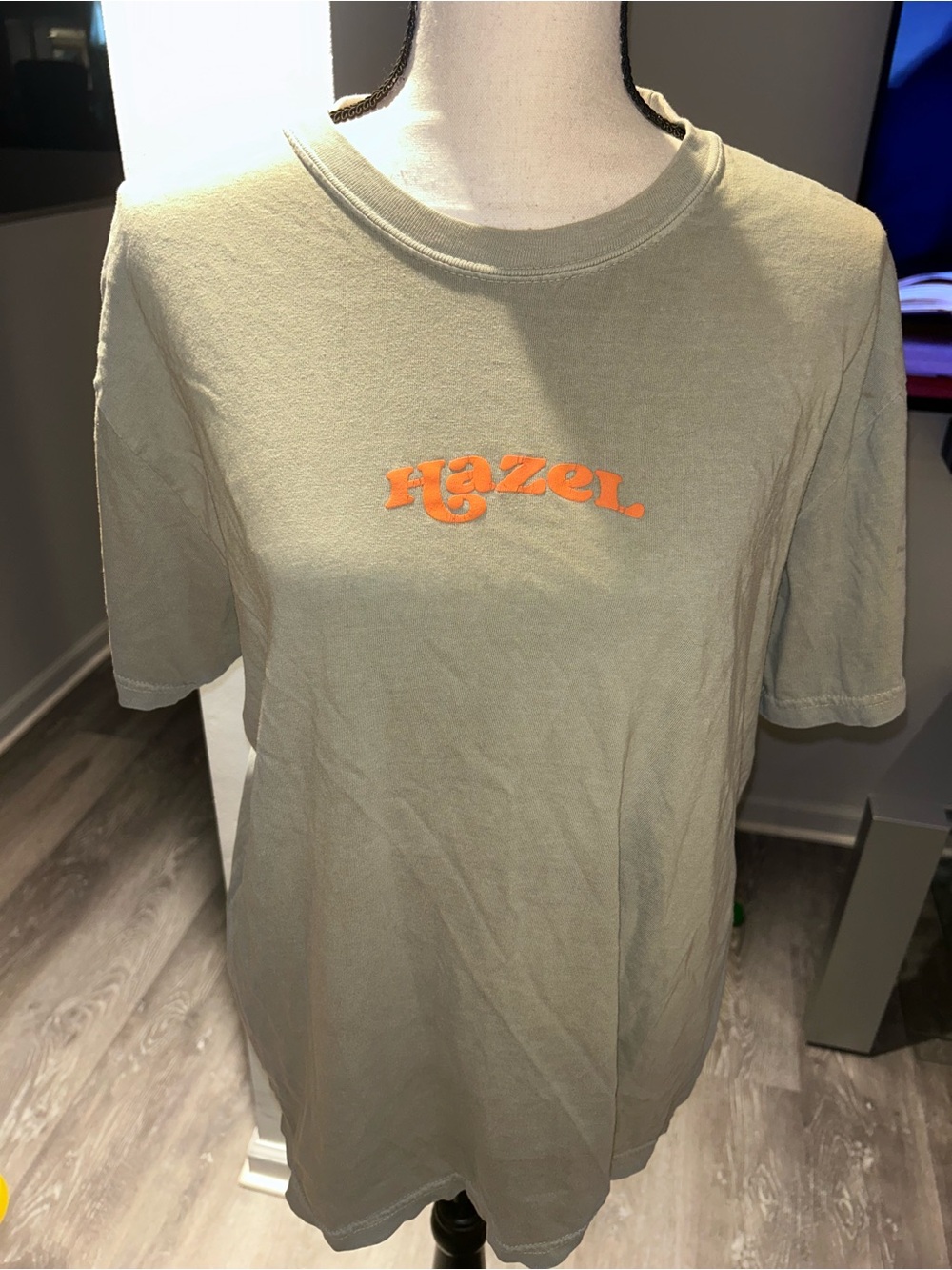 Comfort Colors Sage Green Tee with Orange Hazel Logo